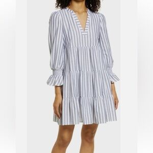 Eliza J Gray and White Striped V-Neck Dress